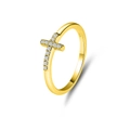 Polished S925 sterling silver cross ring with sparkling zircon stones in gold finish - US 5 / Gold