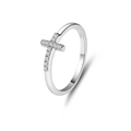 Minimalist S925 sterling silver cross ring with white zircon stones in silver finish - US 5 / White Gold