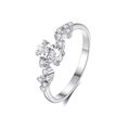 S925 Sterling Silber Ring mit ovalem Zirkonia und funkelnden Steinen im Kurven Design - US 5 / Weißgold