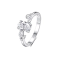 Anello scintillante in argento S925 con gemma ovale e dettagli laterali a foglia - US 5 / Oro Bianco