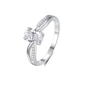 Elegante anello in argento S925 con zircone ovale e fascia a torsione con pavé - US 5 / Oro Bianco