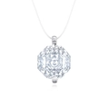Macro detail of octagonal rose cut aquamarine pendant on a clear fishing line chain - 925 Silver / White