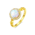 925 silver gold plated ring featuring a round opal stone and chain link band - US 5 / Gold White Opal (FDJZ-439)