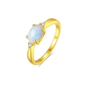 Eleganter S925 Silberring vergoldet mit weißem Oval-Opal und Zirkonia-Steinen - US 5 / Goldfarbe - Weißer Opal
