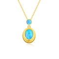 Collar de plata 925 con ópalo azul ovalado y colgantes de piedras preciosas redondas - Color Oro Opalo Azul / Plata 925