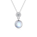Collana in argento sterling S925 con pendente a doppio cerchio e pietra di luna luminosa - Collana - Oro Bianco (FDXZ-282) / Argento 925