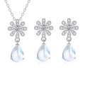 Set di gioielli margherita in argento S925 con ciondoli a goccia in pietra di luna - Argento 925 / Set da due pezzi orecchini collana
