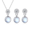 Set di gioielli in argento sterling S925 con orecchini a fiore in pietra di luna rotonda - Set di Collana e Orecchini (FDXZ-282-FDEH-102) / Argento 925