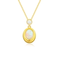 Collar de plata 925 bañado en oro con colgante de opalo azul ovalado y cadena delgada - Color Oro Opalo Blanco / Plata 925