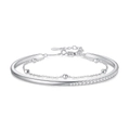Bracciale a doppio strato in argento S925 con zirconi lucidi e perle delicate - Argento 925 / Oro Bianco (FDSL-035)