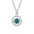 S925 sterling silver necklace featuring a sparkling blue moissanite heart pendant - Blue-Green Moissanite Style / White Gold