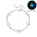 Bracciale luminoso in argento 925 a doppio strato con quadrifoglio e ciondoli in zircone - Argento 925 / Oro Bianco