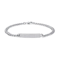 925 silver Cuban link bracelet with a sparkling pavé diamond rectangular plate - 925 Silver / White Gold