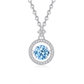 S925 sterling silver necklace featuring a round light blue moissanite heart pendant - Sea Blue Zirconia Style / White Gold