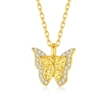 Elegant gold butterfly pendant necklace with zircon wings and fine link chain for women - 925 Silver / Gold