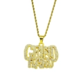 Close-up of gold iced out GRIND HARD letter pendant with sparkling white rhinestones - 0.3*60cm Stainless Steel Rope Chain / Gold