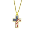 Collana a croce dorata con motivo bandiera USA e bordo in cristallo su catena a fune - Oro