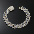 Hip hop gold Cuban link bracelet featuring alternating blue and white rhinestone paving - Gold (Blue Rhinestone) / 8inch