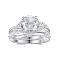 Elegant S925 sterling silver bridal ring set with round main stone and marquise accents - Size 5 / Streamlined Intertwined Style (FDJZ-290) / White Gold