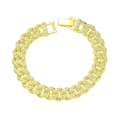 Dettaglio del bracciale cubano dorato hip hop con strass bianchi brillanti incastonati - Oro / 8 pollici