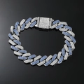Detailed close-up of Cuban link bracelet with blue and white crystals on black surface - Silver (Blue Rhinestone) / 8inch