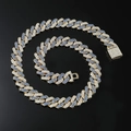 Gouden hiphop Cubaanse schakelketting met blauwe en witte pavé diamanten op zwart spiegel - 20inch / Goud (Blauwe Strass)