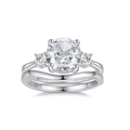 S925 sterling silver bridal set with oval main stone and curved matching band - Size 5 / Oval Three Stone Style (FDJZ-291) / White Gold
