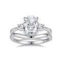 Classic S925 sterling silver ring featuring a large oval stone with three-stone setting - Size 5 / Classic Oval Style (FDJZ-292) / White Gold