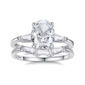S925 sterling silver bridal ring set with oval cut stone and baguette side diamonds - Size 5 / Oval Baguette Style (FDJZ-293) / White Gold