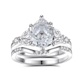 S925 sterling silver bridal ring set with a pear-cut centerpiece and V-shaped band - Size 5 / Pear Wave Style (FDJZ-294) / White Gold