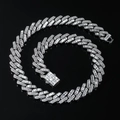 Collier cubain 15mm style hip-hop avec zircons baguettes et ronds sur fond noir brillant - Collier en Strass Argenté (20inch) / Argenté