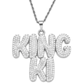 Polished silver cuban link chain with iced out KING KO letter pendant for hip hop style - Silver (KING KO Letter)
