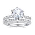 S925 sterling silver bridal set featuring a round-cut main stone and micro-pave bands - Size 5 / Six Claw Round Style (FDJZ-295) / White Gold
