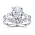S925 sterling silver bridal set with oval cut center stone and nested curved band - Size 5 / Oval Curved Style (FDJZ-296) / White Gold