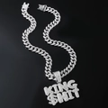 Collana Cuban link argento con pendente KING $HIT e zirconi stile hip hop - Set Catena Cubana con Ciondolo a Lettera Argento (5525)