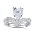 Luxurious S925 silver bridal ring featuring a pear-cut stone and pavé setting - Size 5 / Pear V-Shape Style (FDJZ-298) / White Gold