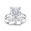 S925 sterling silver bridal set with square-cut main stone and curved diamond band - Size 5 / Square Curved Style (FDJZ-300) / White Gold