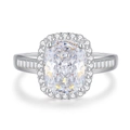S925 sterling silver cushion cut halo ring with baguette side diamonds and high carbon spark - US Size 5 / Baguette Side Stone Halo-White Zirconia (FDJZ-451)