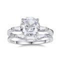 S925 sterling silver bridal set with oval center stone and tapered side diamonds - Size 5 / Oval Baguette Side Style (FDJZ-302)