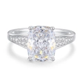 Anello scintillante in argento 925 con solitario taglio cushion e pavé laterali - Cushion Semplice a Quattro Griffe-Zirconia Bianca (FDJZ-452)