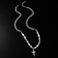 Hip hop silver chain necklace with ice crack beads and star cross pendant for men - Silver