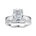 Elegant S925 sterling silver bridal set with oval cut diamond and curved micro-pave band - Size 5 / Oval Wave Style (FDJZ-303)