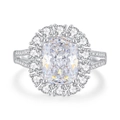 Anello di lusso in argento S925 con diamante a cuscino, montatura halo e gambo diviso - Halo a Gambo Diviso Lussuoso-Zirconia Bianca (FDJZ-454)
