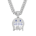 Detail von eisigem Silber-Geist-Emoji-Anhänger mit funkelnder kubanischer Kette - Eis Gesicht Emoji Halsketten-Set / Silber