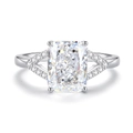 Anello in argento con diamante rettangolare taglio radiant e gambo diviso con pavé - Gambo Diviso Radiant-Zirconia Bianca (FDJZ-469)