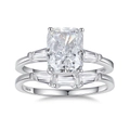 S925 sterling silver bridal ring set with rectangular cut stone and baguette accents - Size 5 / Emerald Cut Style (FDJZ-306)