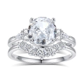 Elegant S925 silver bridal ring set with round main diamond and V-shaped band - Size 5 / Round V-Shape Style (FDJZ-307)