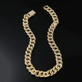 16mm gold hip hop Cuban link chain necklace with sparkling full rhinestone inlay - Necklace / 18inch / Gold