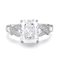 Elegante anello in argento S925 con taglio radioso quadrato e dettagli micro-pavé - Torsione Radiant a Quattro Griffe-Zirconia Bianca (FDJZ-471)
