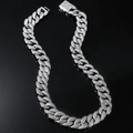 Collana da uomo a maglia cubana da 16mm in argento con strass incastonati stile hip hop - 18inch / Argento